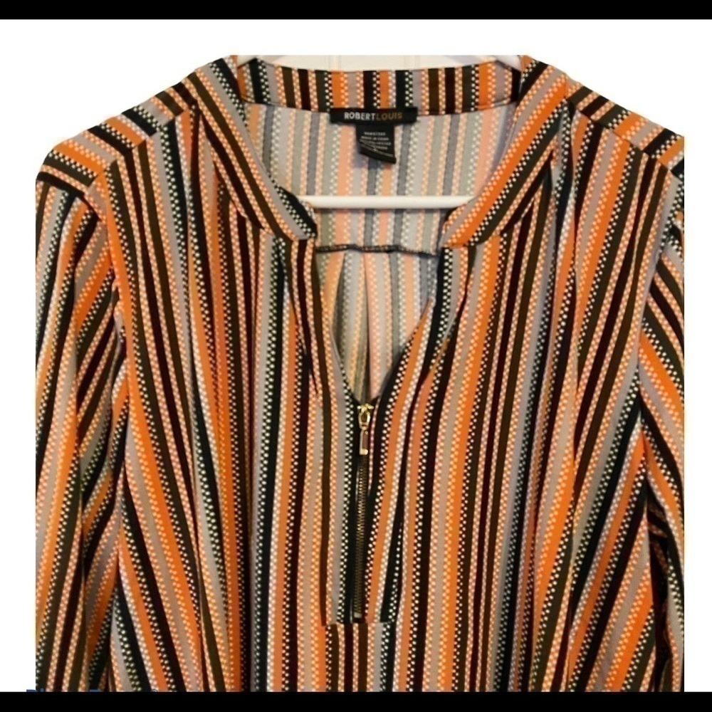 ROBERT LOUIS Striped Zippered Blouse Top Shirt - Picture 5 of 8